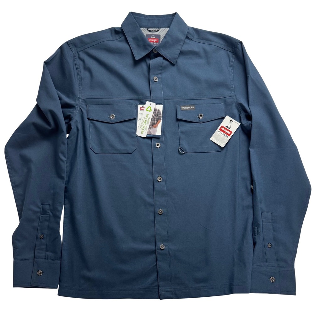 Wrangler Outdoor Men Small Blue All Season Stretch Shirt UPF 40+  NEW